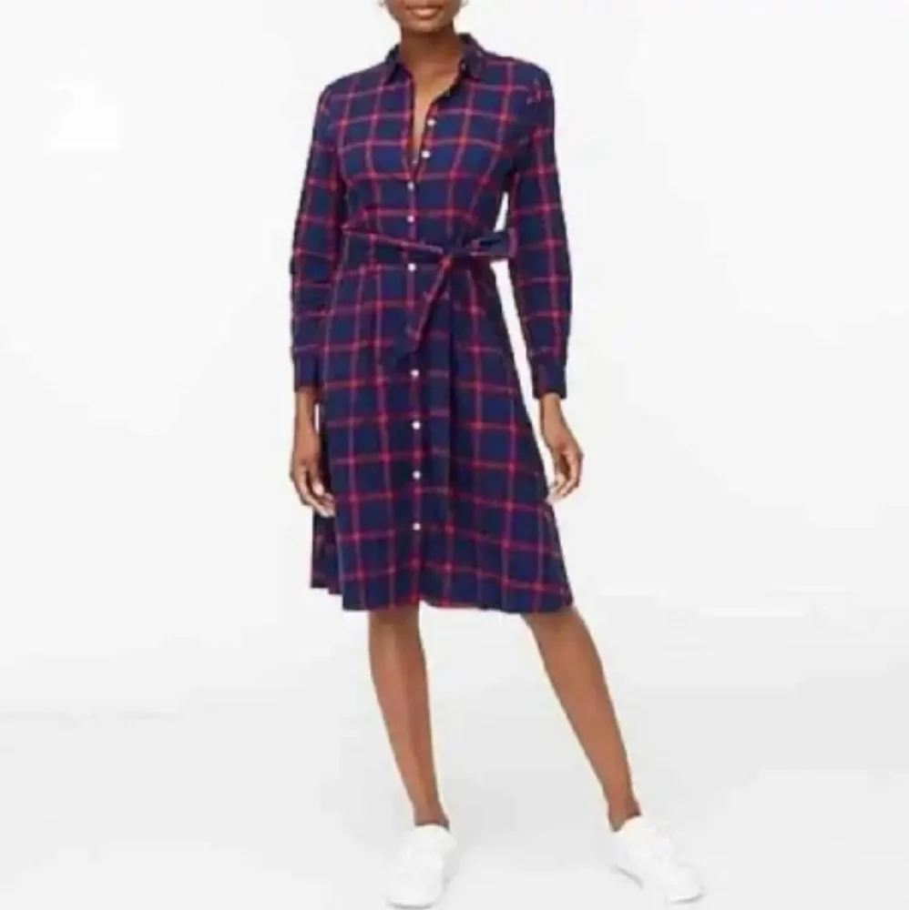 J. Crew Navy and Red Plaid Long Sleeve Dress - Picture 9 of 11